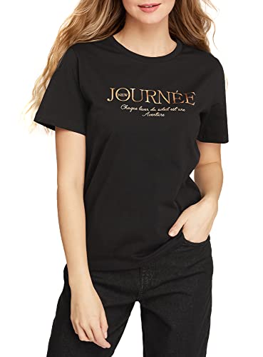 oodji Ultra Damen Baumwoll-T-Shirt mit Druck, Schwarz, DE 38 / EU/M Cover