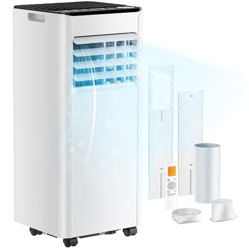 Mobile Klimaanlage 9000 BTU mit Abluftschlauch | 4-in-1 Mobiles Klimagerät | Leiser Betrieb <48 dB | Digitaldisplay + Fernbedienung | Fenster-Installationsset | 24h-Timer | Für Räume bis 25 m²