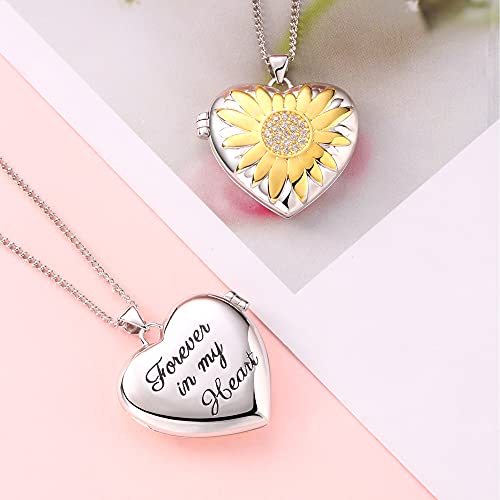 Sunflower Heart Locket Pendant Necklace That Hold 2 Picture Photo Forever In My Heart You Are My Sunshine Locket Women Girls Mom Daughter Grandma Wife Granddaughter Mothers Day Birthday Anniversary #TOP3