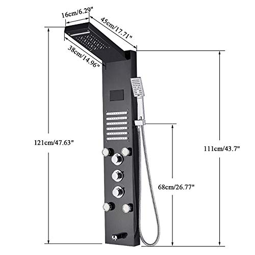 Columna de ducha con panel LED, sistema de ducha de cascada y lluvia, pantalla LCD digital, acabado negro (Blackend) miniatura 2