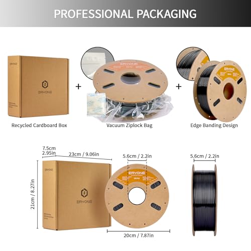 Image of ERYONE Silk PLA Filament for 3D Printer 1.75mm + /- 0.03mm, Shiny Filament 1kg (2.1lbs) /Spool, Black