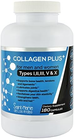 Multi Collagen Pills Plus + 180 Capsules (Types I, II, III, V & X) + Absorption Enhancer (3 Months Supply) - Non-GMO, Collagen Supplements to Support Hair, Skin, Nails, Joints, & Gut Health