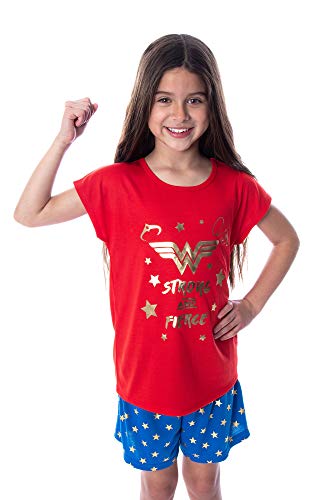 DC Comics Girls' Wonder Woman Strong and Fierce Shirt and Shorts Loungewear 2 Piece Pajama Set