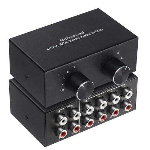 Jrudjsnhhty Bi-Directional 4-Way Stereo Audio Switch L/R Sound Channel Audio Switcher,2 in 4 Out or 4 in 2 Out Audio Splitter