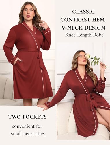 Image of Ekouaer Plus Size Robes for Women Soft Bathrobe V Neck Soft Maternity Robe