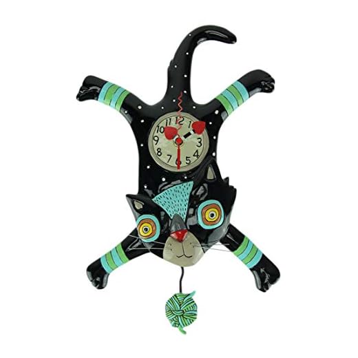 Allen Designs Enesco Craft Attack Cat with Yarn Sculpted Pendulum Wall Clock, 16.25 Inch, Multicolor