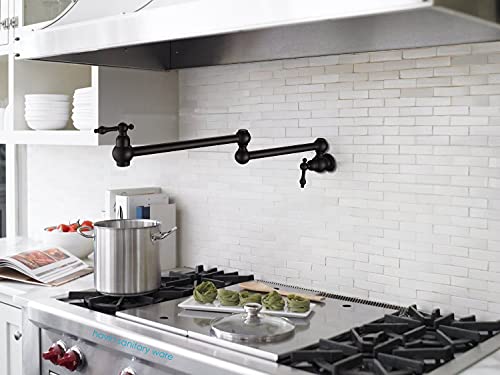 Faucet Wall Mount Oil Rubbed Bronze,With Double Joint Swing Arm Kitchen Faucet Single Hole Two Handles Brass Single Hole Commercial Sink Faucet Kitchen Sink Faucet Oil Rubbed Bronze Pot Filler Faucet #TOP5