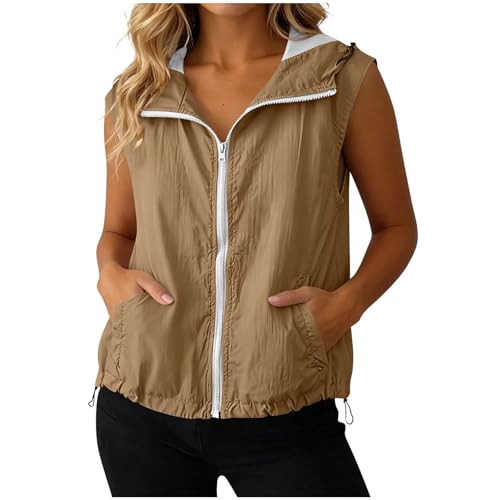 Veste femme légère sans manches à capuche zippée et maille douce