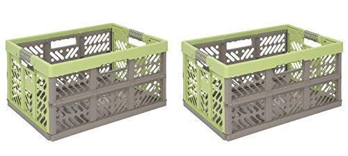 Produktfoto von keeeper 2 x Profi - Klappbox 45 L bis 50 kg grün/beige Faltbox Kunststoff Box Kiste Transportkiste Einkaufskorb