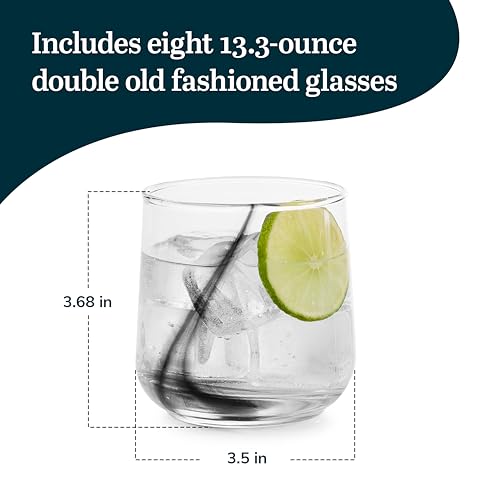 Image of Libbey Ascent Black Ribbon Rocks Drinking Glasses Set of 8, Glass Drinking Glasses with Curvature, Versatile Glassware Set for Parties and More