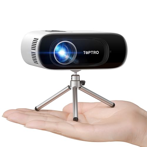 Mini Projector Full HD 1080P Support, Portable Projector with【Auto Keystone & Tripod】 TOPTRO Mini Outdoor Projector WiFi Bluetooth 5.2, 16000 Lumens, Home Cinema Projector for Android/iOS/TV Stick/PS5