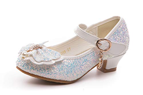 Girls Dress Shoes Glitter Mary Jane Low Heel Princess Flower Wedding Party Dress Pump Shoes for Kids/Toddler
