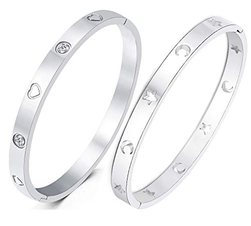 Valentines Day Gifts for Her MVCOLEDY White Gold and Moon Star Bangle Bracelet Heart Stone Stainless Steel with Crystal Bangle Bracelets for Women Jewelry Valentines Day Gifts for Her MVCOLEDY White Gold and Moon Star Bangle Bracelet Heart Stone Stainless Steel with Crystal Bangle Bracelets for Women Jewelry