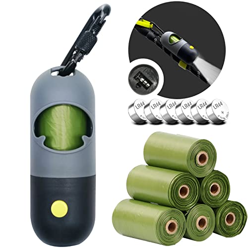 Morn Light Hundekotbeutelhalter mit Taschenlampe Hundekotbeutelspender mit 7 Rollen auslaufsicheren grünen Kotbeuteln für Hundespaziergänge (1 Spender 105 Beutel,Schwarz) Cover