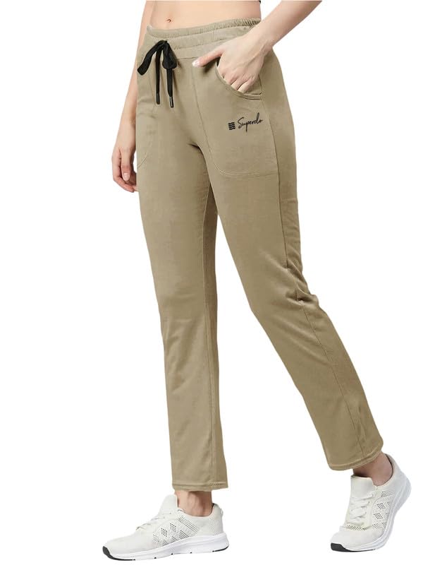Image of Women's Premium Cotton Solid Track Pant with Elastic Waistband, Adjustable Drawstring and Side Pockets