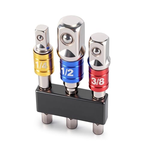 3PCS Hex Shank to Square Heavy Duty Socket Adapter Set, Impact Grade Drill Socket Adapter (1/4