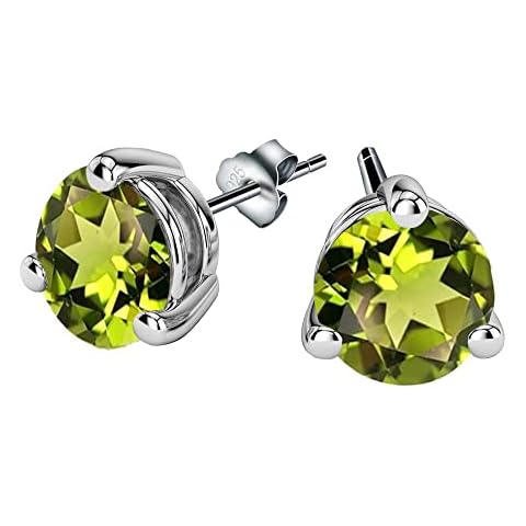 Sterling Silver Peridot Gemstone Stud Earrings, 6x6mm Fashion Designer Jewellery for Women Cover