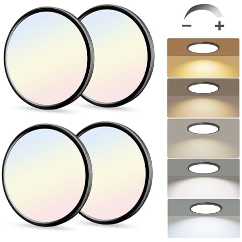 hunhun 4 Pack 15.8 Inch Dimmable LED Flush Mount Ceiling Light 4800LM Round Light Fixture 5 Color Temperature Selectable Large Flat Ceiling Lamp for Living Dining Room Black ETL Listed Cover