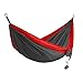 HONEST OUTFITTERS Single Camping Hammock with Basic Hammock Tree Straps,Portable Parachute Nylon Hammock for Backpacking Travel Red/Charcoal 55