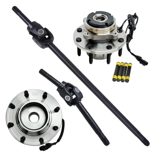 Detroit Axle - 4PC Front Axle w/U-Joint and Wheel Bearing and Hub Assembly - Fits Dana 60 4x4 Single Rear Wheel SRW Only - Coarse Hub Threads and ABS - 1994-2004 Ford F-250 F-350 Super Duty