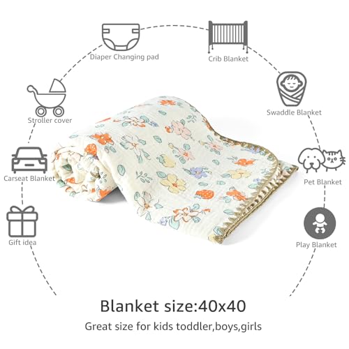 Image of Baby Blanket 40x40 Inches,Muslin Cotton and Minky Dotted Double Layer Soft Receiving Blanket for Newborn Toddler,Strawberry Flower