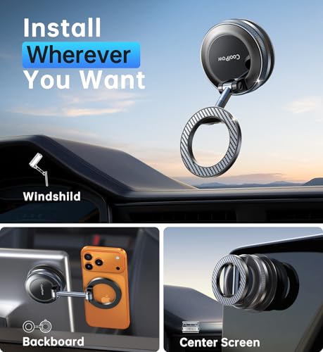 Coolpow Magsafe Car Mount【26 Magnets】Vacuum Magnetic Phone Holder for Car Phone Holder Mount【90+LBS】Suction Cup Cell Phone Holders for Your Car Accessories/Gym/Mirror for iPhone 17 Pro Max 16 15 14 13