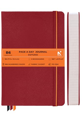 Image of NEORAH -B6 DOTTED | 368 Pages - 110 Gsm | PAGE A DAY JOURNAL (17.5 X 12.5 cm)-Hardcover Dot Grid Notebook |Back Pocket |3 Silk Book Mark - Completely HANDMADE for Journaling,writing - RED