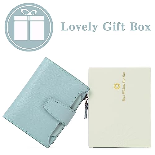 Image of GOIACII RFID Secure Wallet for Women Small Card Holder Leather Blue | Trifold Billfold, Cross Grain Leather, Compact Size, 4 ID Windows, 12 Card Slots, 1 Zipper Coin Pocket, Minimalist