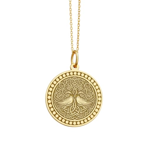 14K Gold Celtic Tree Necklace | Tree of Life Medallion | Gaelic Heritage Jewelry | Sacred Viking Charm | Spiritual Yggdrasil Talisman | Engraved Family Tree Pendant | Custom Pagan World Tree Amulet