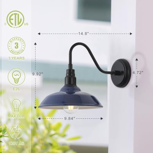 Image of 10in Outdoor Barn Light Gooseneck Outdoor Light Fixture, Midnight Blue Exterior Farmhouse Lights, Goose Neck Porch Wall Lighting Sconce for House, Garage, Doorway