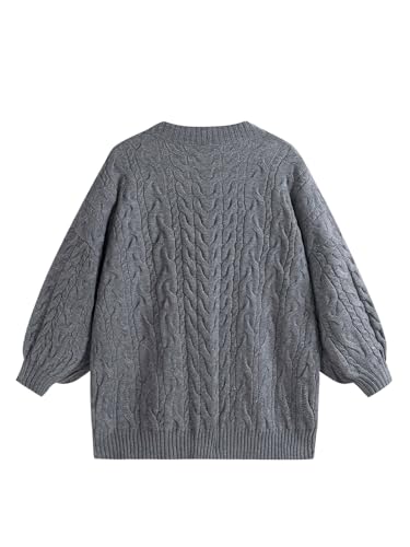 SOLY HUX Women's Plus Size V Neck Sweater Drop Shoulder Bishop Long Sleeve Cable Knit Pullover Tops2