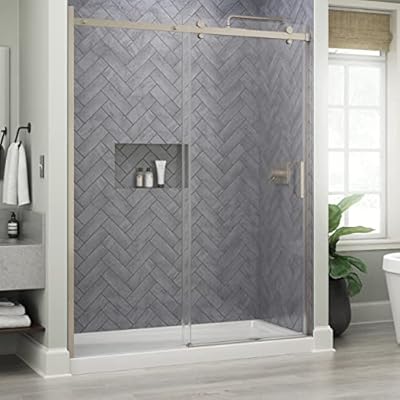 Delta Commix 60 in. x 76 in. Frameless Exposed Roller Sliding Shower Door in Nickel with 5/16 in. (8mm) Tempered Clear Glass, SDES860-BN-R