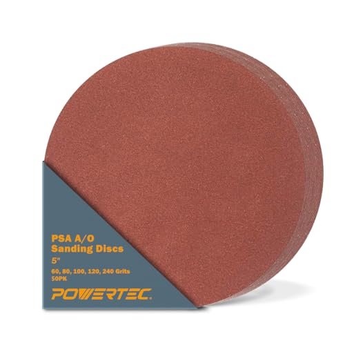 Image of POWERTEC 60 PCS 5 Inch PSA Sanding Disc - 10 Each of 60, 80, 100, 120, 180, 240 Grits - Assorted Self Adhesive Sandpaper for Drywall, Woodworking, Epoxy with Random Orbital Sanders, DA Sanders (45500)