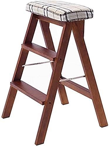 Taburete portátil de 3 peldaños marrón, escalera de madera y taburete alto 4