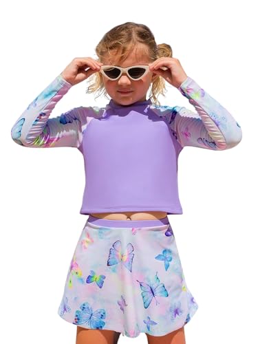 Image of WDIRARA Girl's 3 Piece Butterfly Print Tankini Swimwear Set Boho Raglan Sleeve Bikini Sets Bathing Suit