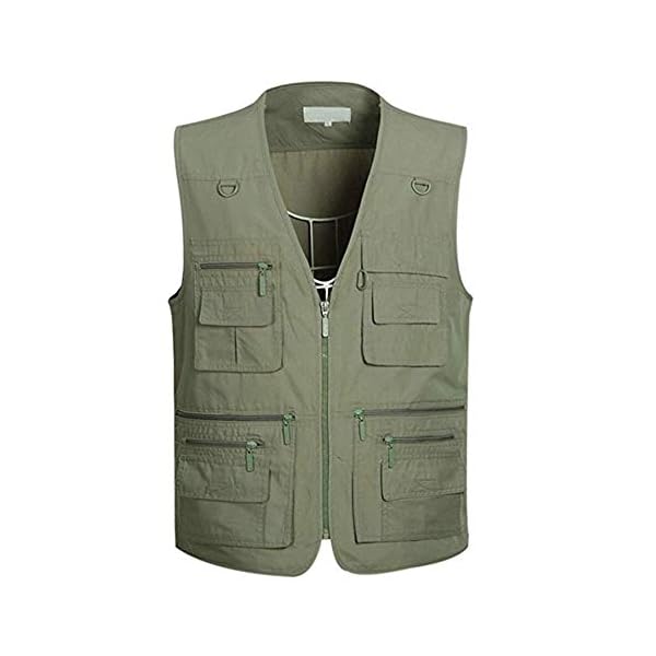Panegy Mens Outdoor Vest Multi-Pockets Casual Vest Fishing Vest Army Green 2XL