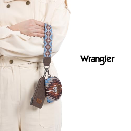 Image of Wrangler Aztec Keychain Wristlet Wallets for Women Western Dual Pouch Wristlet Credit Card Holder Wallet with Zipper Pocket WG2213-W0051CF