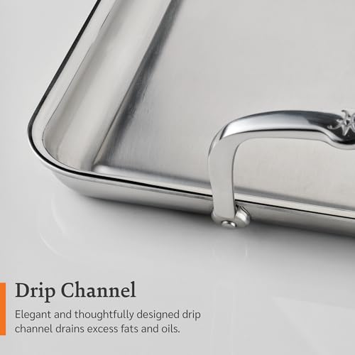 Image of Hestan Provisions Tri-Ply Stainless Steel Double Burner Griddle, 21x13-Inch, with Drip Drain, Induction Compatible