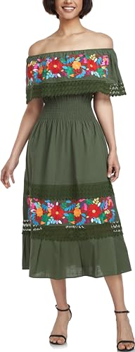 Image of YZXDORWJ Women Embroidered Mexican Peasant Casual Sexy Lace Off-Shoulder Long Dress