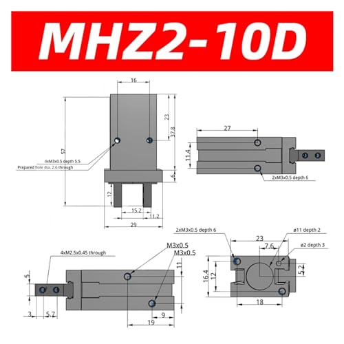 Cylindre à doigt pneumatique double effet MHZ2-10D en aluminium type SMC - 3