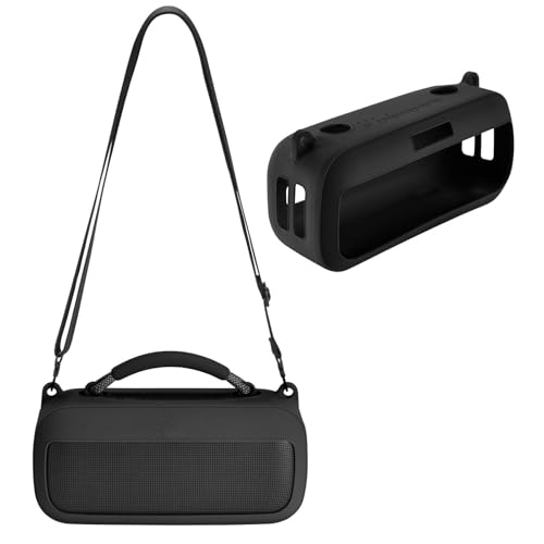 SZZCNOX Bose SoundLink Max���C�����XBluetooth�I�[�f�B�I�p�V���R���P�[�X�J�o�[�ABose SoundLink Max�|�[�^�u���X�s�[�J�[�A�N�Z�T���[�p�V�����_�[�X�g���b�v�t���g���x���L�����[�P�[�X�ی�J�o�[ (�u���b�N)