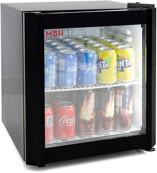 MBH - Nevera expositora profesional mini 50 litros con puerta de cristal para hostelería. Frigorífico expositor botellero pequeño para bebidas.
