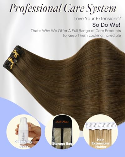 Image of Full Shine Dark Brown Clip in Hair Extensions Human Hair, 16 Inch 135g 7Pcs | Invisible Clip Ins for Natural Volume, Soft Straight Lightweight Hair Extensions for Thin Hair, Comfortable Daily Wear