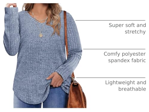 Image of RITERA Plus Size Sweater, Ribbed Long Sleeve Solid Top for Women | Soft vertical ribbed knit, modest V neck, loose long sleeves, curved swing hem, slimming casual layering top for curvy women