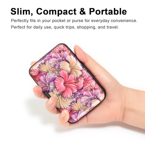 Image of Credit Card Holder Small RFID Blocking Wallet Business Metal Slim Mini Aluminum Hard Case for Women Men Gift, Pink Purple Tropical Hibiscus Flowers, small, Printed Aluminum Shell Credit Card