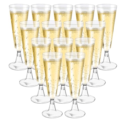 Behiruch Sektgläser Plastik 50 Stück, Kunststoff Sektgläser 160ml, Mehrweg Champagnergläser für Hochzeit, Party & Picknick - Transparent & Langlebig