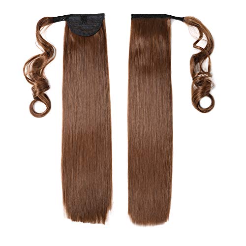 Mtmei hair Ponytail Hair Extensions Wrap Around Clip In Ponytail Invisible Clip In Hairpieces Synthetic Hair Extension (22" Straight #10)