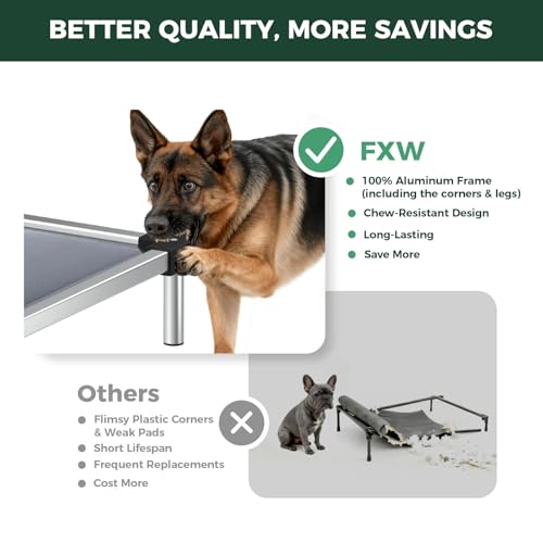 FXW TitanNest Chew-Proof Elevated Dog Bed, Raised Cot for Indoor/Outdoor/Camping Use, Durable & Washable Padded Pet Bed for Large Dogs, 50.0" L x 31.0" W x 7.3" H, Gray - Image 3