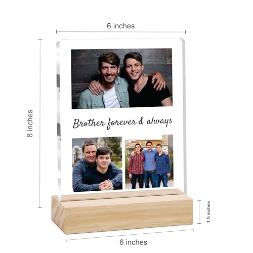 Image of Giftplease Customized Photo And Text Frame With Wooden Stand | Personalised Printed Photo Frame | Gift For Brother | Birthday | (Transparent, 5MM, 6 * 8 Inches), Tabletop BG 11