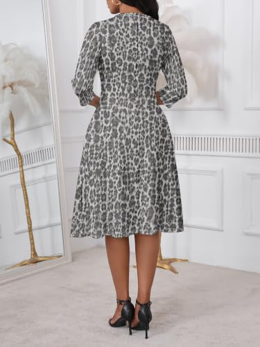Image of PinkPatty Women's Casual 3 /4 Sleeve Midi Dresses Fit and Flare Church Work Dress with Pockets